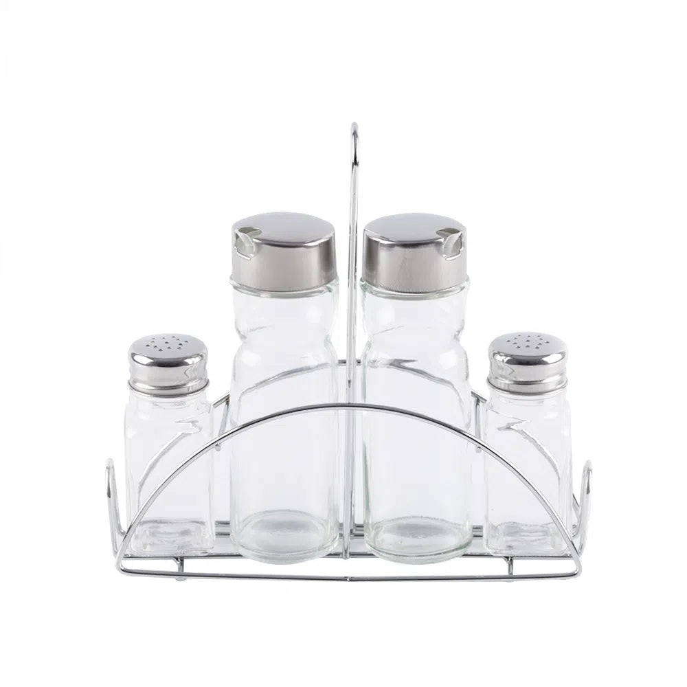 Kit De Saleros Vidrio X4 Unidades + Soporte Acero Cocina